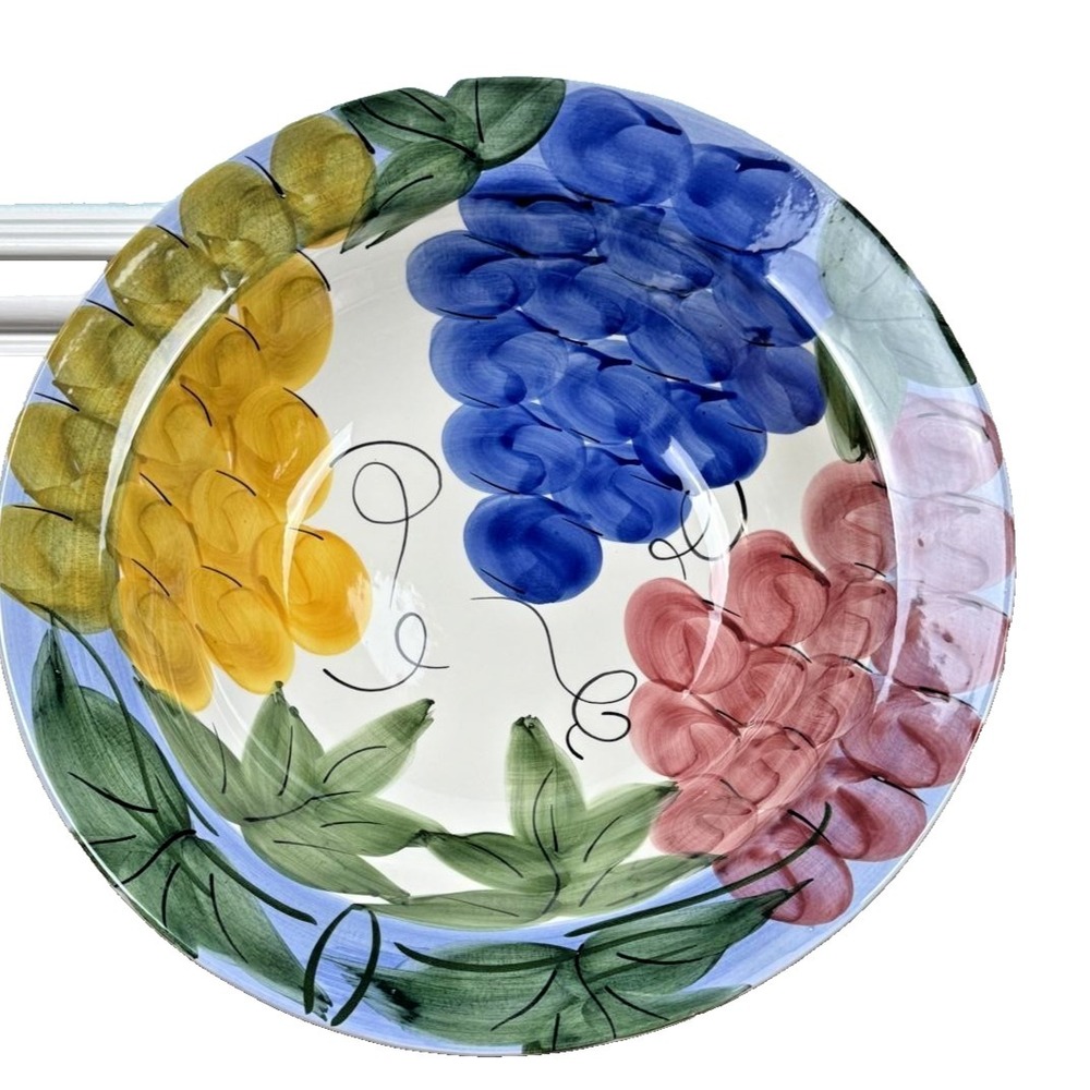Global Amici Hand Painted Grape Ceramic Bowl 15" Made in Italy‎ Tuscan Serving